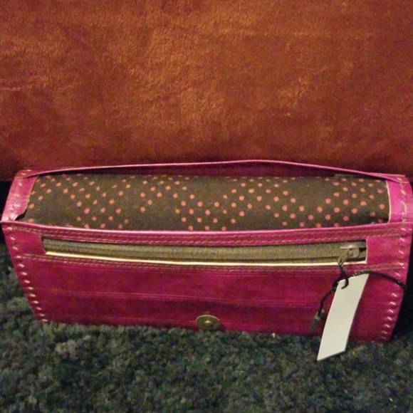 WOMEN'S WINE HANDMADE LEATHER CLUTCH WALLET - Picture 5 of 7
